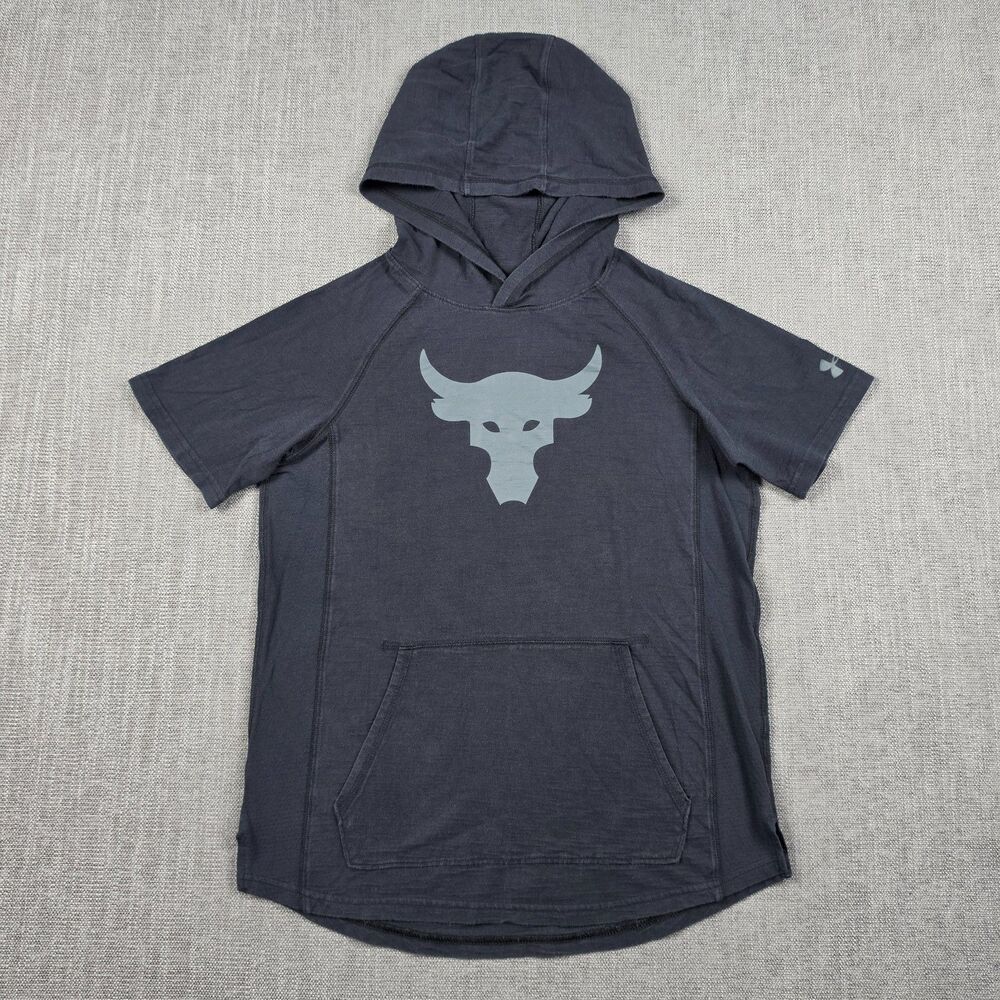 Under Armour Project Rock Hoodie Youth XL Black Charged Cotton Brahma Bull Shirt